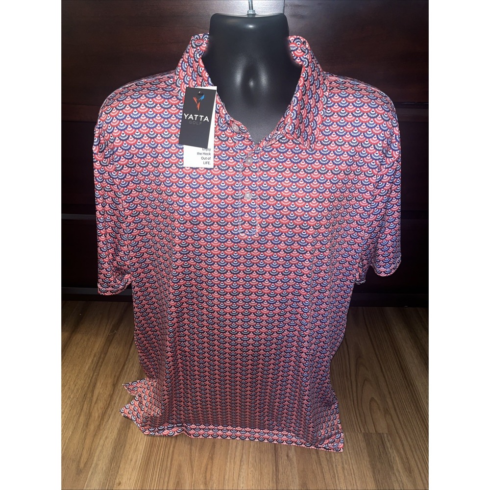 NWT Yatta Golf AOP Flag & Fan Performance Polo Men's Size 2XL Short Sleeve